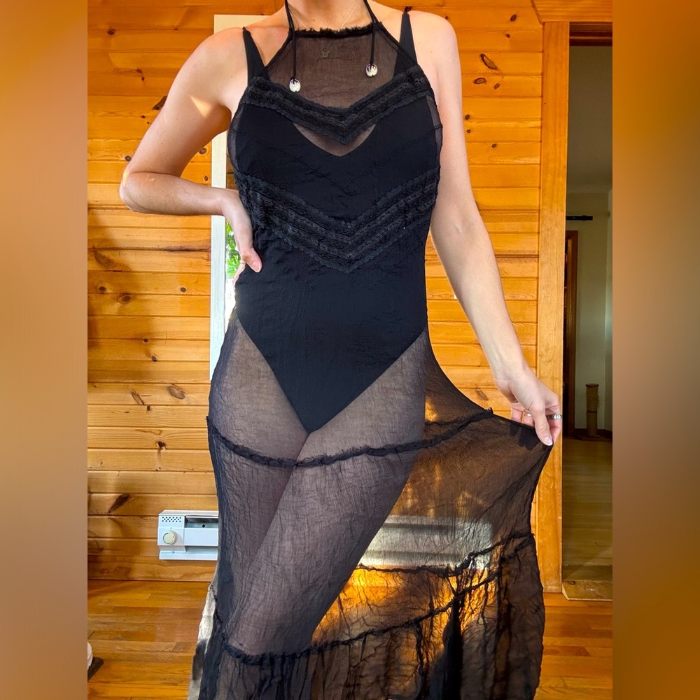 💋French Connection Sheer Black Maxi Beach Dress